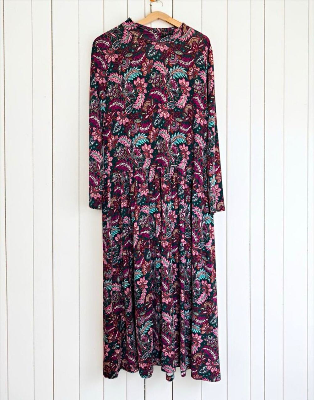 LOFT Women's Floral Paisley Mock Neck Maxi Dress Size XL Long Sleeve Fall Boho